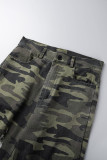 Sexy Street Print Camouflage Print Ripped Patchwork Skinny High Waist Pencil Full Print Bottoms