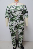 Casual Street Print Camouflage Print Patchwork Off the Shoulder Plus Size Jumpsuits