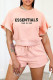 Casual Letter Print Patchwork O Neck Short Sleeve Two Pieces