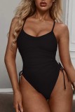 Sexy Solid Leopard Draw String Frenulum Backless Swimwears (With Paddings)