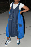 Casual Street Solid Patchwork Buckle Loose Denim Dresses