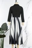 Casual Elegant Print Patchwork Buckle Turndown Collar A Line Dresses