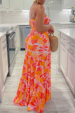 Vacation Print Patchwork Strapless Straight Dresses