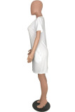 Casual Solid Basic V Neck Short Sleeve Dress