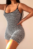 Sexy Striped Patchwork Spaghetti Strap Skinny Rompers