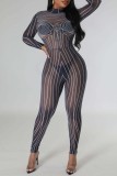 Sexy Print See-through Half A Turtleneck Skinny Jumpsuits