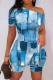 Casual Print Slit Oblique Collar Short Sleeve Two Pieces