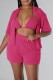 Sexy Casual Solid Frenulum Shirt Collar Short Sleeve Three Piece Set