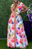 Casual Print Patchwork V Neck Long Dress Dresses