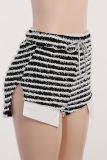 Sexy Striped Patchwork Draw String Skinny High Waist Pencil Full Print Bottoms
