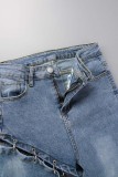 Casual Solid Patchwork Asymmetrical Skinny Denim Jeans