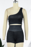 Sexy Solid Patchwork Oblique Collar Sleeveless Two Pieces