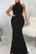 Elegant Solid Patchwork Half A Turtleneck Evening Dress Dresses