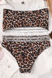 Sexy Print Leopard Patchwork Backless Swimwears (With Paddings)