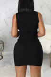 Sexy Solid Patchwork O Neck Pencil Skirt Dresses