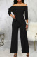 Casual Solid Patchwork Flounce Off the Shoulder Straight Jumpsuits