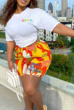 Casual Print Patchwork O Neck Plus Size Two Pieces