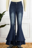 Street Solid Patchwork Plus Size Jeans