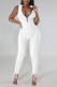 Casual Solid Patchwork Stringy Selvedge Zipper Collar Skinny Jumpsuits