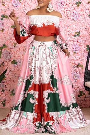 Plus Size Celebrities Elegant Floral Off the Shoulder Three Quarter Two Pieces