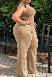 Casual Solid Vests Pants O Neck Plus Size Two Pieces