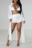 Sexy Solid Patchwork Buttons See-through Turndown Collar Long Sleeve Two Pieces(Without Underwear)