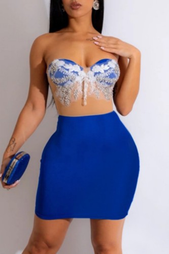 Sexy Patchwork Backless Strapless Wrapped Skirt Dresses