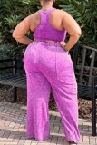 Casual Solid Vests Pants O Neck Plus Size Two Pieces