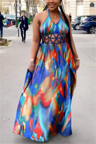 Sexy Casual Vacation Mixed Printing Hollowed Out Printing Halter Printed Dress Dresses