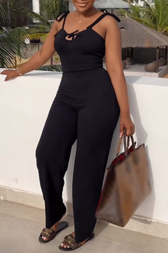 Sexy Casual Solid Bandage Backless Spaghetti Strap Regular Jumpsuits
