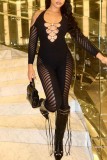 Sexy Solid Hollowed Out See-through Backless Halter Skinny Jumpsuits