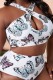 Sexy Butterfly Print Hollowed Out Backless Halter Plus Size Swimwear (With Paddings)