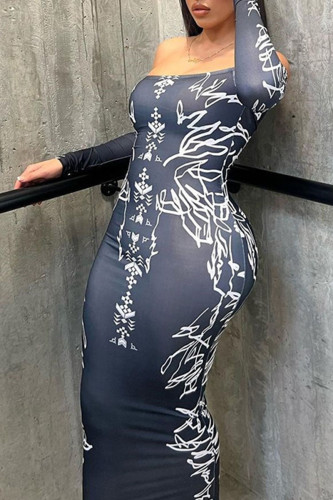Sexy Print Patchwork Off the Shoulder One Step Skirt Dresses