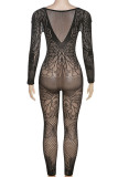 Sexy Solid Patchwork See-through O Neck Skinny Jumpsuits