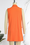 Casual Solid Patchwork Buckle Turn-back Collar Sleeveless Two Pieces
