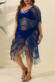 Sexy Solid Hollowed Out See-through V Neck Beach Dress Plus Size Swimwear