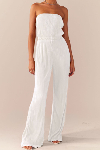 Sexy Solid Patchwork Fold Strapless Straight Jumpsuits