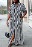 Casual Striped Print Turndown Collar Shirt Dress Dresses