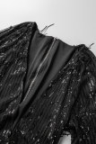 Casual Patchwork Tassel Sequins V Neck Long Sleeve Dresses