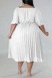 Casual Solid Patchwork Fold V Neck Straight Plus Size Dresses