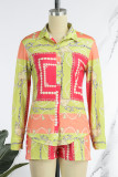 Casual Print Patchwork Shirt Collar Long Sleeve Two Pieces