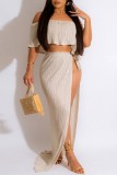 Sexy Casual Solid Bandage Off the Shoulder Short Sleeve Two Pieces