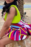 Sexy Print Bandage Backless Halter Sleeveless Two Pieces