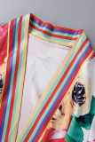 Casual Print Patchwork V Neck Long Dress Dresses