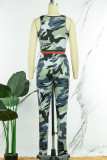 Casual Sportswear Camouflage Print Patchwork Vests Pants U Neck Sleeveless Two Pieces (Subject To The Actual Object)