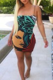 Sexy Print Backless Spaghetti Strap Wrapped Skirt Dresses