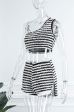 Sexy Striped Patchwork Oblique Collar Sleeveless Two Pieces