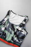 Casual Sportswear Camouflage Print Patchwork Vests Pants U Neck Sleeveless Two Pieces (Subject To The Actual Object)