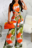 Sexy Print Bandage Hollowed Out Patchwork Backless Sleeveless Two Pieces