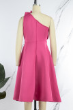 Elegant Solid Patchwork Fold Oblique Collar Evening Dress Dresses